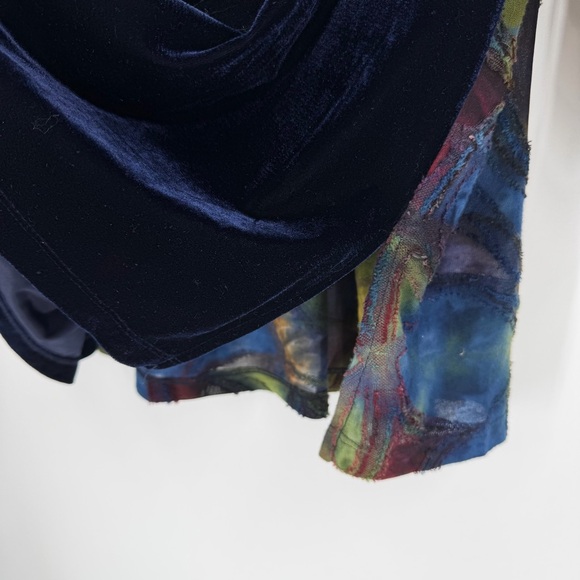 John Mark Navy Blue Velvet Embroidered 3/4 Sleeve Boho Tunic Top Floral Artsy 1X - Picture 3 of 6